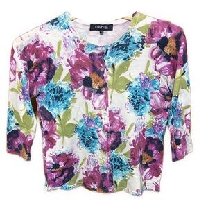Women’s Petite XL Evan Picone Floral 3/4 Sleeve Button Down Colorful Cardigan
